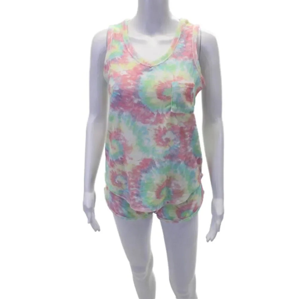 Emerson Road Womens Tie Dye Sleepwear Tank Top + Shorts Set Multicolor Size XS